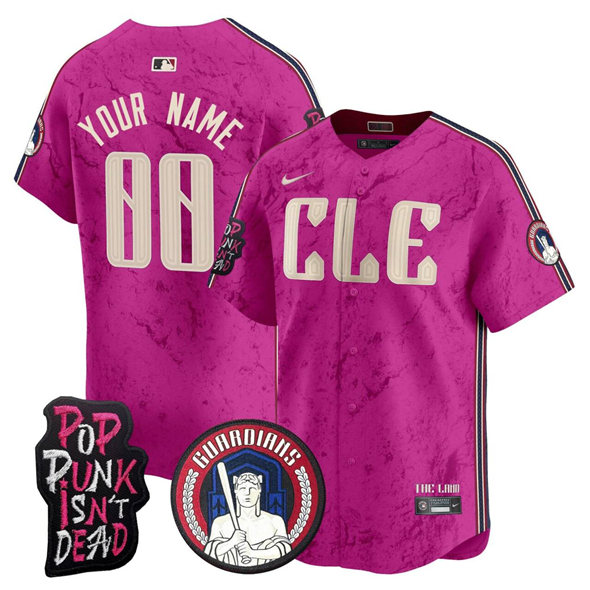 Men's Cleveland Guardians ACTIVE PLAYER Custom Pink 2025 MGK Patch Limited Stitched Baseball Jersey Men's Cleveland Guardians ACTIVE PLAYER Custom Pink 2025 MGK Patch Limited Stitched Baseball Jersey
